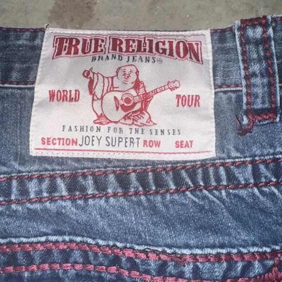 Vintage Mens Red Stitched Joey Super T True Religion Jeans Size 38x31 - Picture 4 of 8